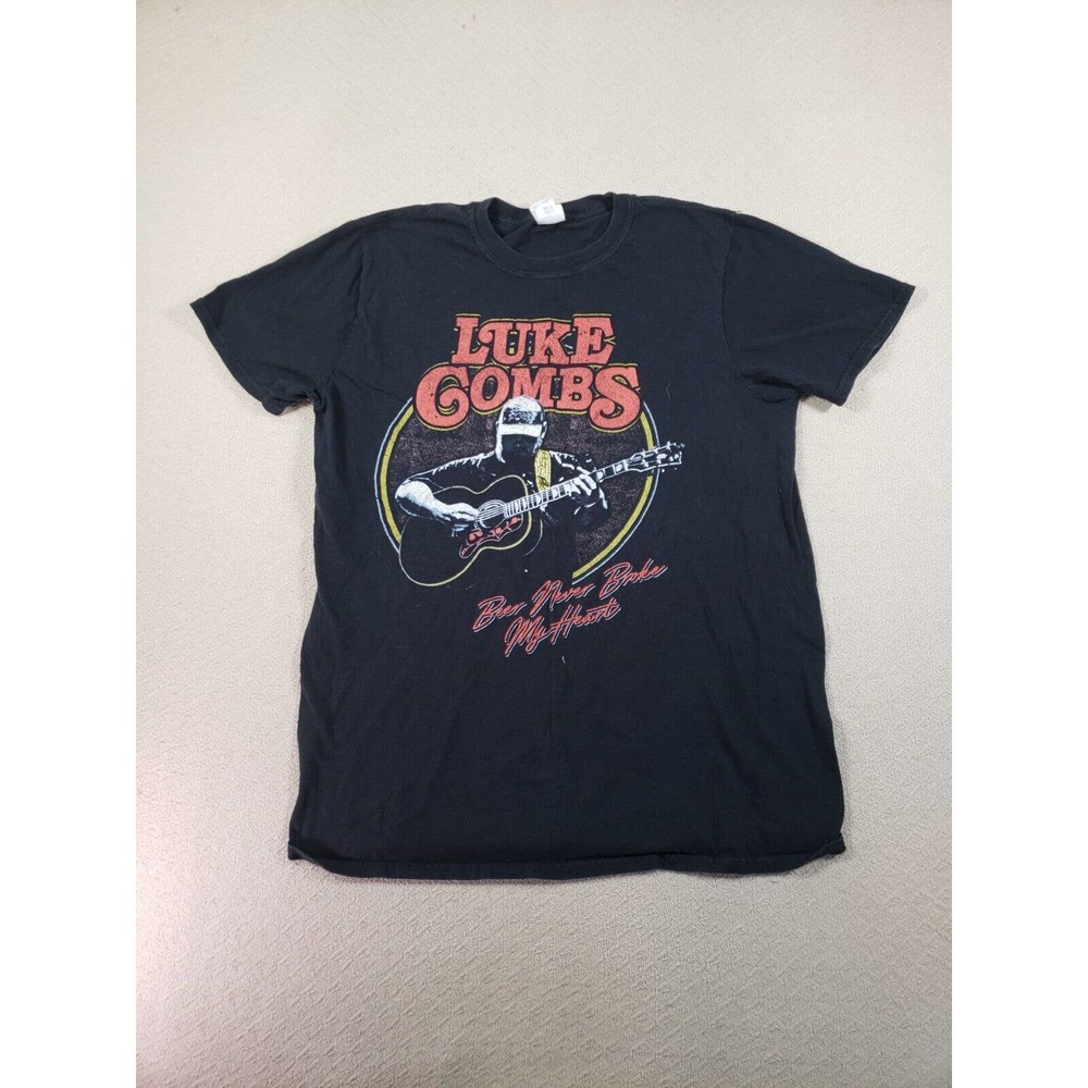Luke Gombs Shirt Men Medium Black Short Sleeve Crew Neck Graphic Print Music Tee